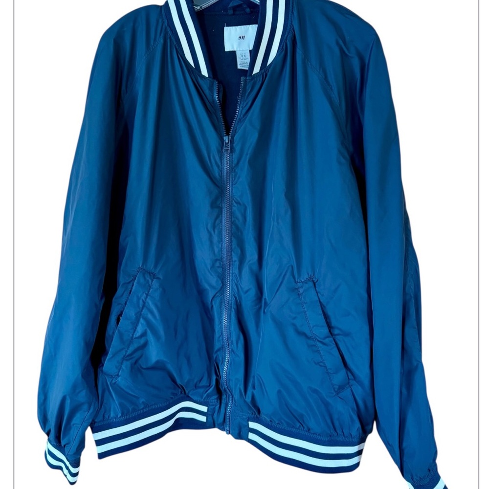 H&M Navy Jacket with Striped Collar